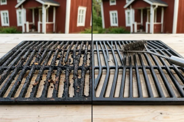 Puhdas kaasugrillin valurautaritilä ja laadukas grilliharja.