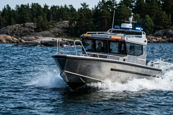 Salolaisen Marine Alutechin valmistama erikoisvene aallokossa.