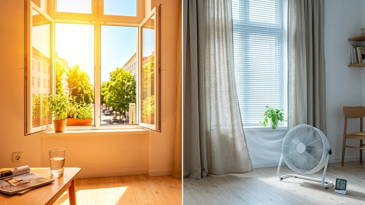 Paahtavan kuuma aurinko paistaa suomalaisen kerrostalon ikkunoihin ja sälekaihtimiin.