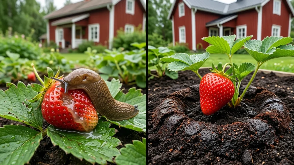 Käytettyjä kahvinpuruja levitetään mansikantaimien juurelle estämään etanoiden tuhoja.