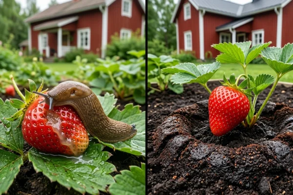 Käytettyjä kahvinpuruja levitetään mansikantaimien juurelle estämään etanoiden tuhoja.