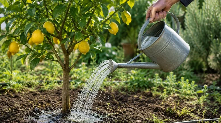 Más que seguir un calendario fijo, lo ideal es controlar la humedad del suelo antes de volver a regar el limonero. (Foto: ChatGPT)