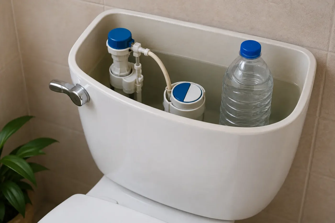 Muovipullo WC-säiliössä