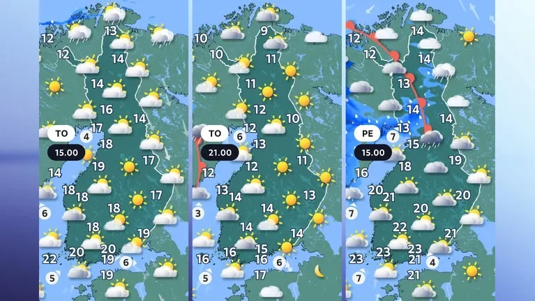 Sääkartat torstaille ja perjantaille 13.8. - 14.8.2026.
