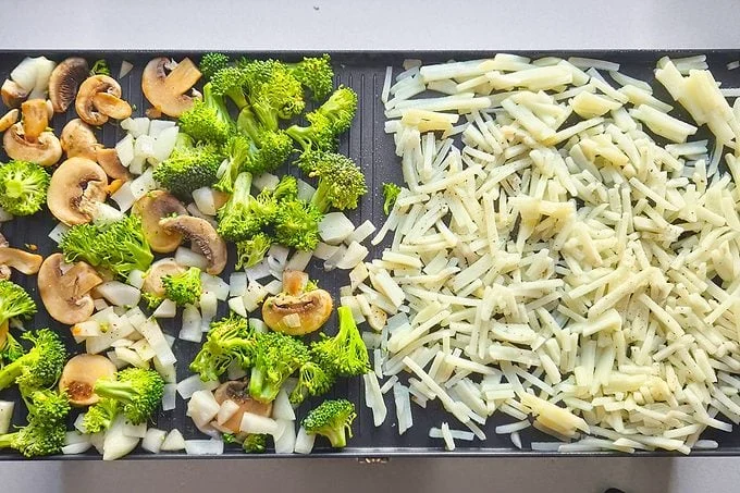 shredded vegetables on Greenpan Ultimate Gourmet Grill