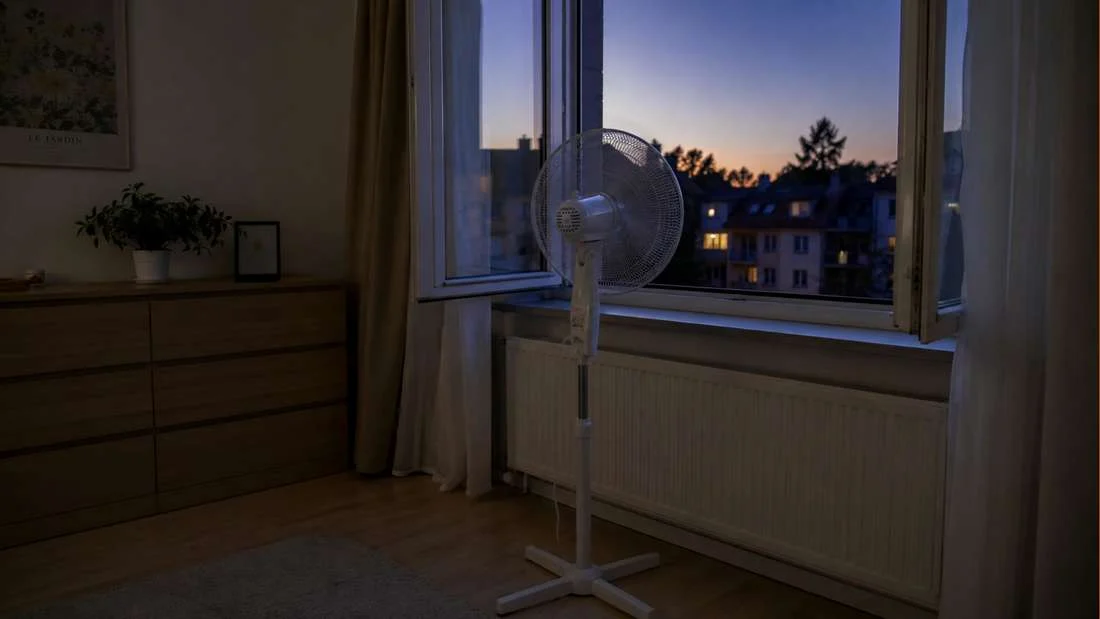 Tuuletin ikkunan edessä