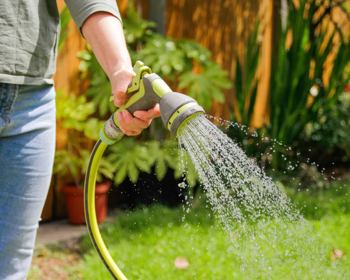 Watering garden with a hose
