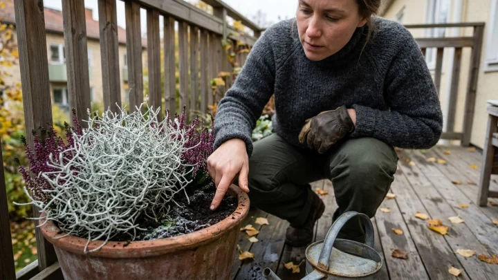 Hopealanka ruukussa syksyisellä terassilla
