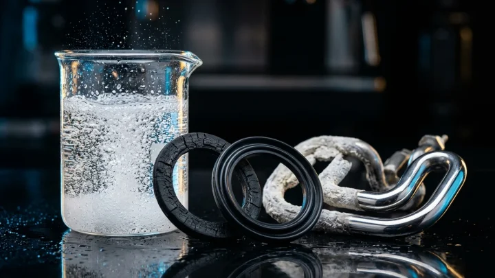 Kahvinkeitin kalkinpoistokäsittelyssä keittiön tasolla