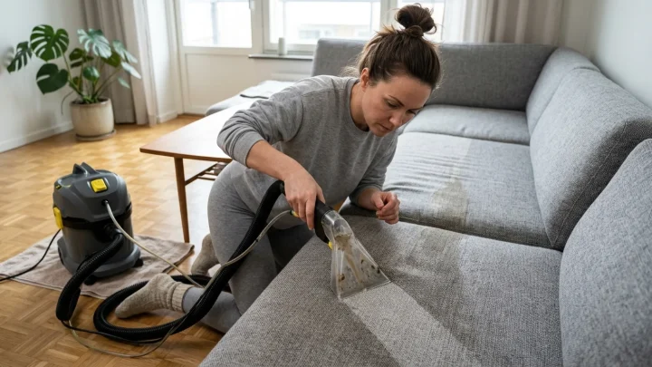 Kärcher-tekstiilipesuri ja suulake sohvan kankaalla