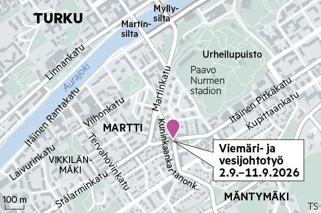 Viemäritöistä ruuhkaa Turussa: Stålarminkadun ja Kuninkaankartanonkadun kaistoja kavennettu