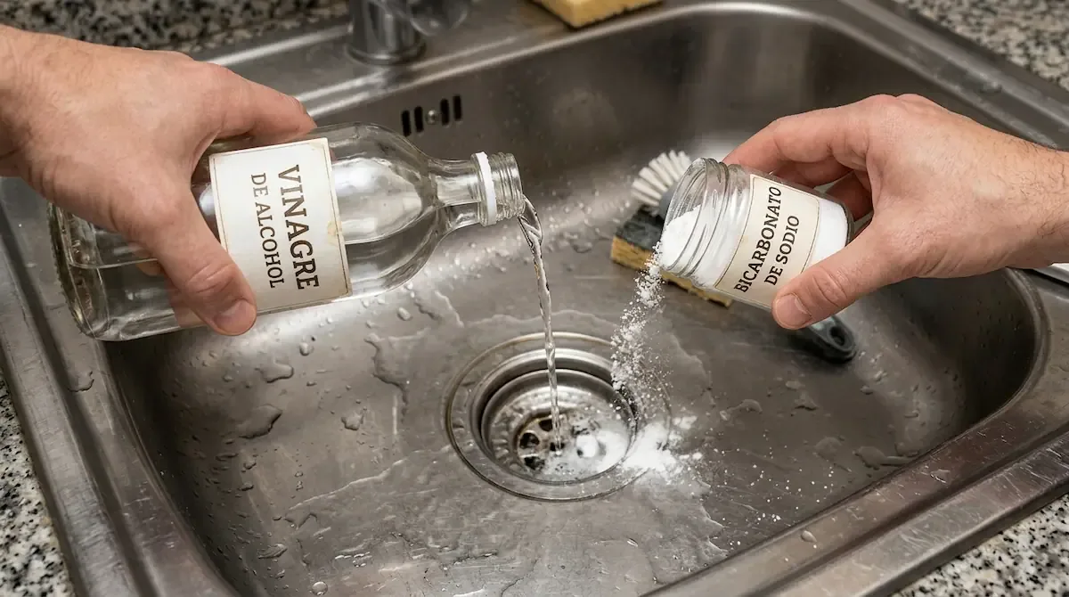 Cómo usar vinagre blanco y bicarbonato de sodio para limpiar los desagües.