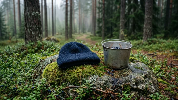 Suomalainen metsämaasto ja kapea polku, jonne marjastaja voi kadota